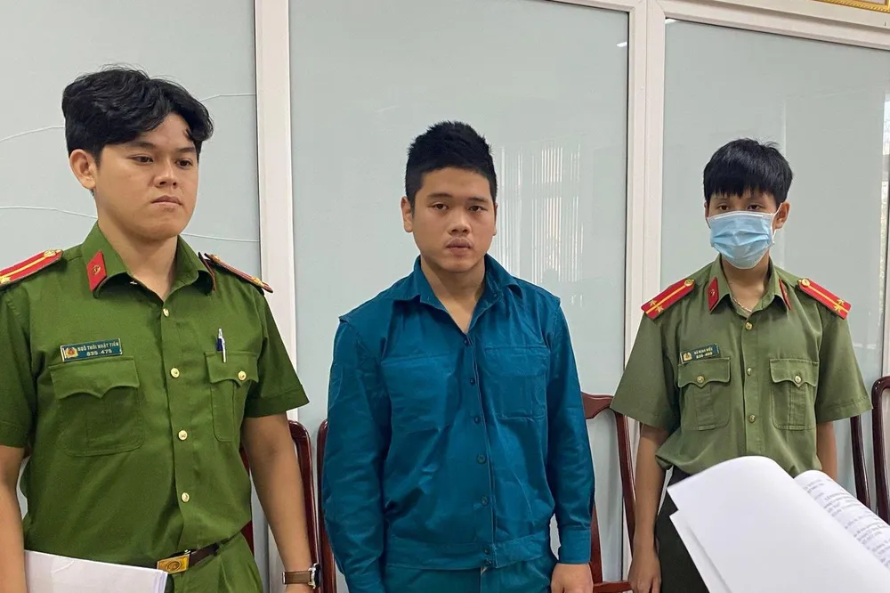 Vũ Đức Anh tại cơ quan công an. Ảnh: T.H