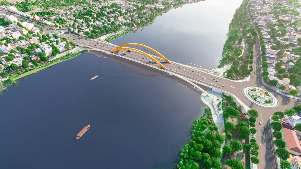 Phối cảnh dự án đường Nguyễn Hoàng và cầu vượt qua sông Hương. Ảnh: DA.
