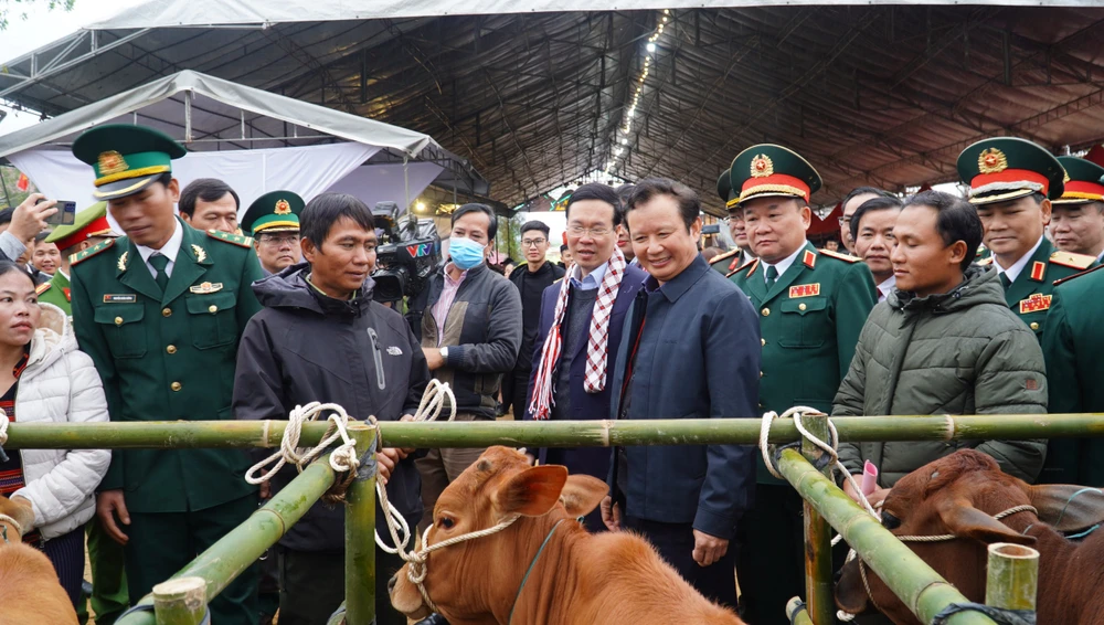 Chương trình tặng 15 con bò giống cho 15 hộ nghèo. Ảnh: N.HIẾU