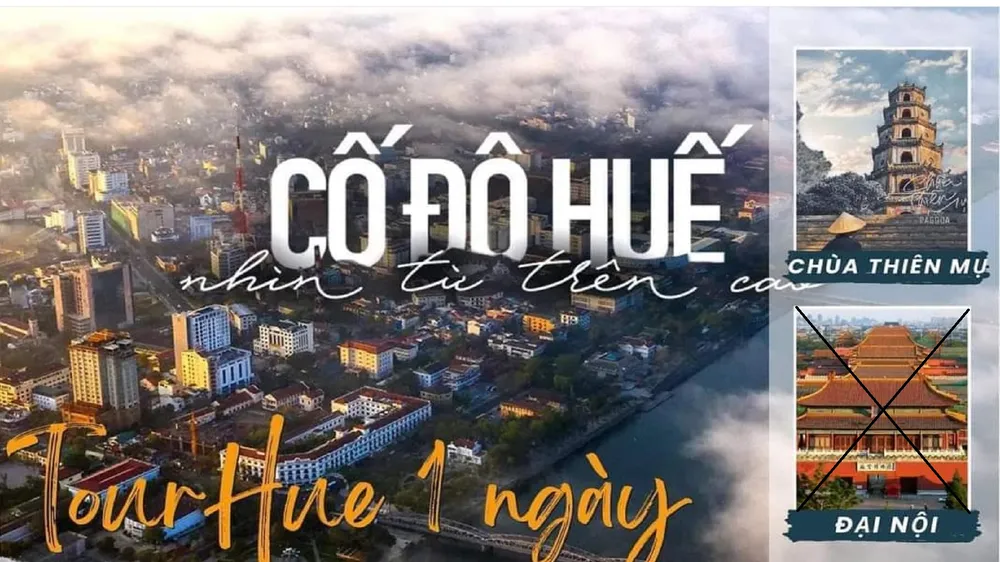 Trang giới thiệu tour du lịch Huế nhưng sử dụng hình ảnh Tử Cấm Thành của Trung Quốc. Ảnh chụp màn hình. Du lịch Huế
