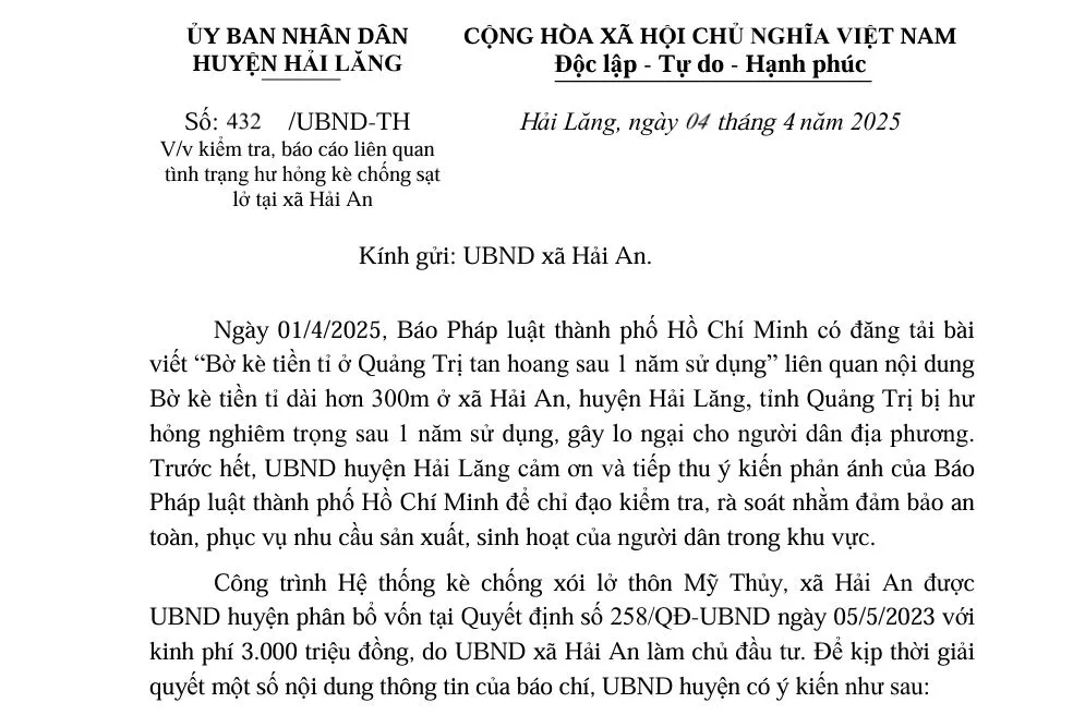 UBND huyện Hải Lăng yêu cầu địa phương kiểm tra, báo cáo về tình trạng hư hỏng tại bờ kè xã Hải An. huyen-bao-cao-gi-vu-bo-ke-tien-ti-o-quang-tri-tan-hoang-sau-1-nam-su-dung-1.JPG