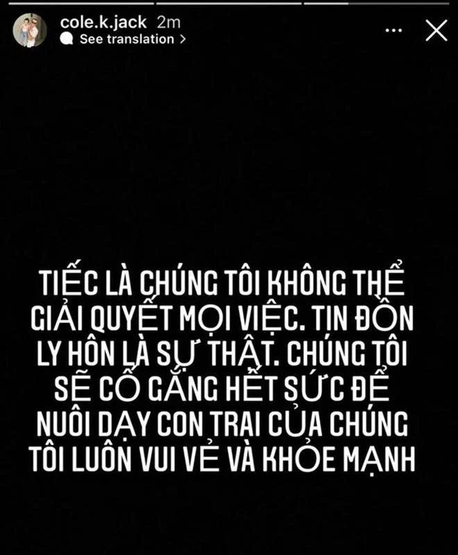 Thông báo ly hôn được ông xã Hoàng Oanh đăng tải trên Instagram cá nhân. Ảnh: Instagram nhân vật.