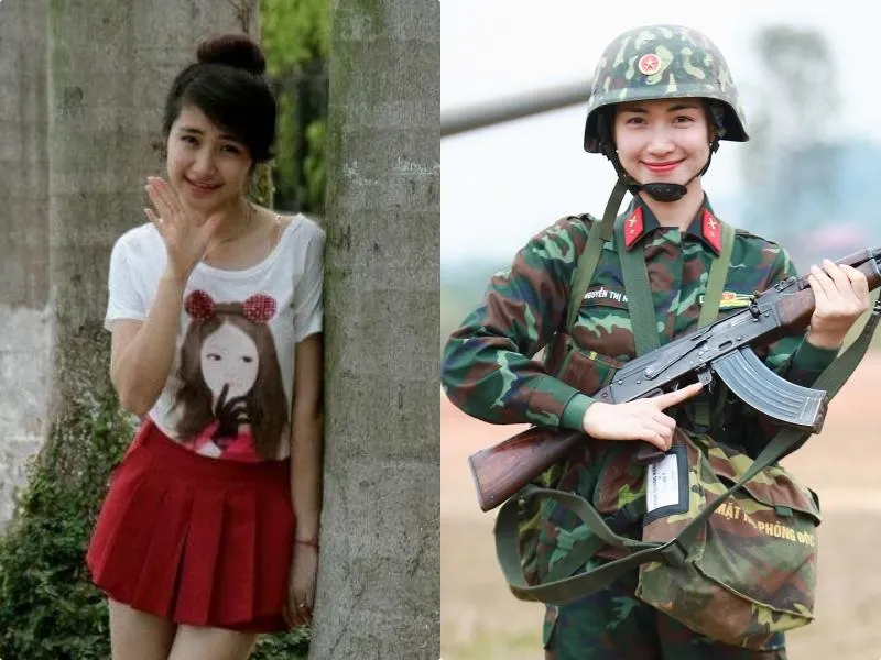 Không còn những nét ngây thơ của ngày xưa, Hoà Minzy đã trở thành một nữ chiến sĩ thực thụ. Ảnh: Fanpage Sao nhập ngũ.