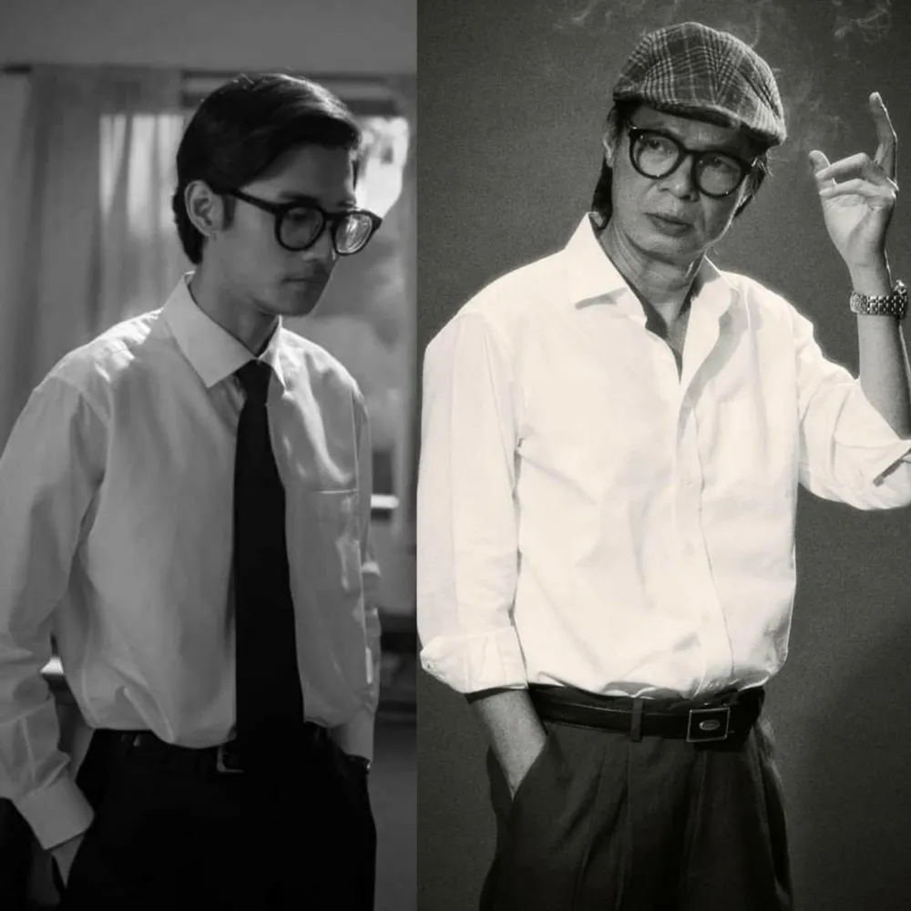 Avin Lu- trái (vai nhạc sĩ Trịnh Công Sơn lúc trẻ) và NSƯT Trần Lực (vai Trịnh Công Sơn thời trung niên). Ảnh: ĐPCC. Avin Lu- trái (vai nhạc sĩ Trịnh Công Sơn lúc trẻ) và NSƯT Trần Lực (vai Trịnh Công Sơn thời trung niên). Ảnh: ĐPCC.