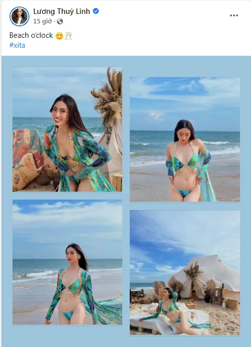 Hoa hậu Thế giới Việt Nam 2019 (Miss World Vietnam) - Lương Thuỳ Linh khiến fan yêu mến sắc đẹp &quot;phát sốt&quot; khi đăng tải loạt ảnh ghi lại khoảnh khắc cô dạo chơi trên biển trong chuyến công tác vừa qua. Ảnh: FBNV.