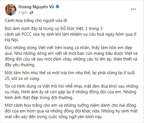 Chia sẻ của nhà báo Hoàng Nguyên Vũ. Ảnh: Chụp màn hình.