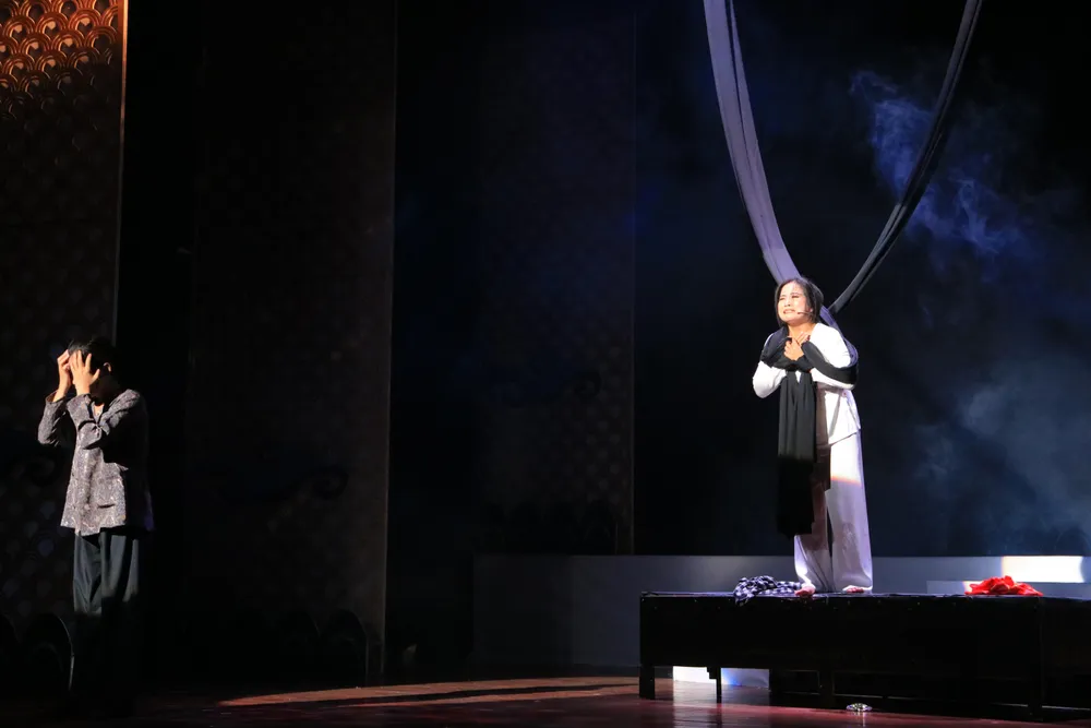 Thí sinh Tiểu Nhi dự thi hạng mục đào mùi, vai Loan trong trích đoạn 'Ảo mộng'. Ảnh: VÕ THƠ Thí sinh Tiểu Nhi dự thi hạng mục đào mùi, vai Loan trong trích đoạn 'Ảo mộng'. Ảnh: VÕ THƠ