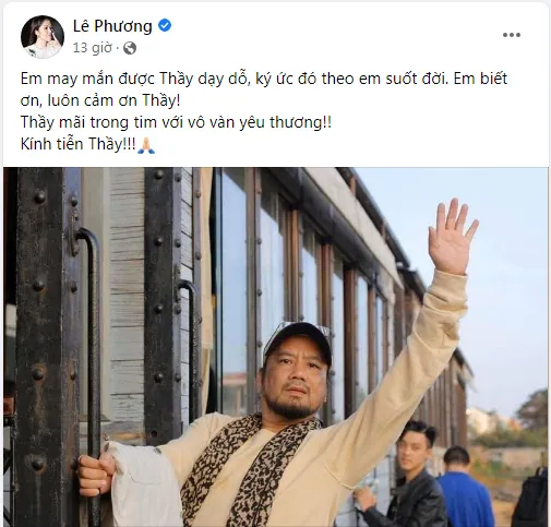 Diễn viên Lê Phương tiễn biệt người thầy đáng kính. Ảnh: Chụp màn hình