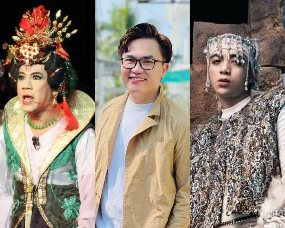 Từ trái sang: NSƯT Thành Lộc trong vở "12 bà mụ", MC Đại Nghĩa và Soobin Hoàng Sơn. Ảnh: TL, NSCC Từ trái sang: NSƯT Thành Lộc trong vở "12 bà mụ", MC Đại Nghĩa và Soobin Hoàng Sơn. Ảnh: TL, NSCC