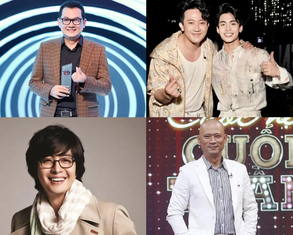 Từ trái sang: NSƯT Hữu Châu, Trấn Thành- MONO, Bae Yong Joon và MC Long Vũ.
