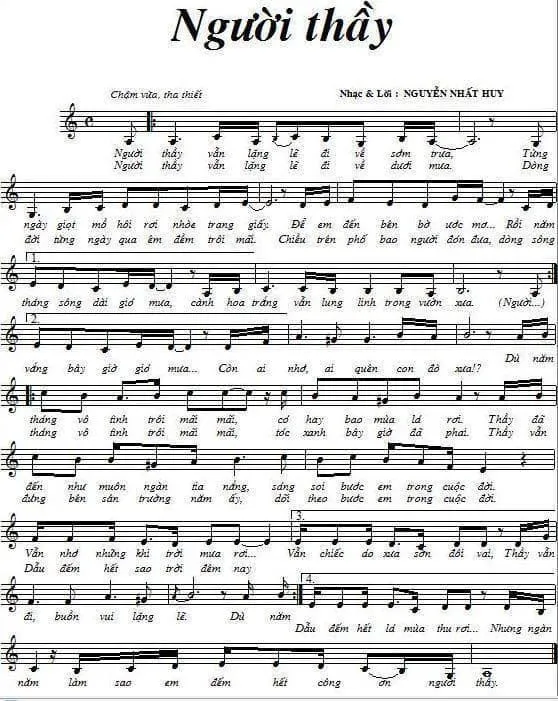 Ca khúc &quot;Người thầy&quot;- sáng tác của nhạc sĩ Nguyễn Nhất Huy. Ảnh: FBNV