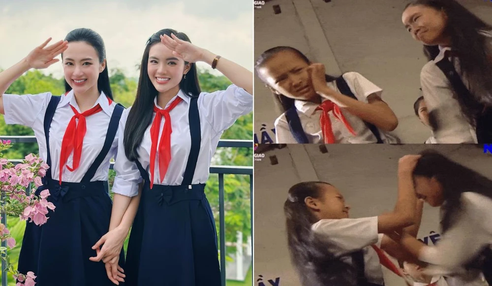 Angela Phương Trinh và Nhật Hạ tái hiện hình ảnh của mình trong "Mùi ngò gai". Ảnh: FBNV