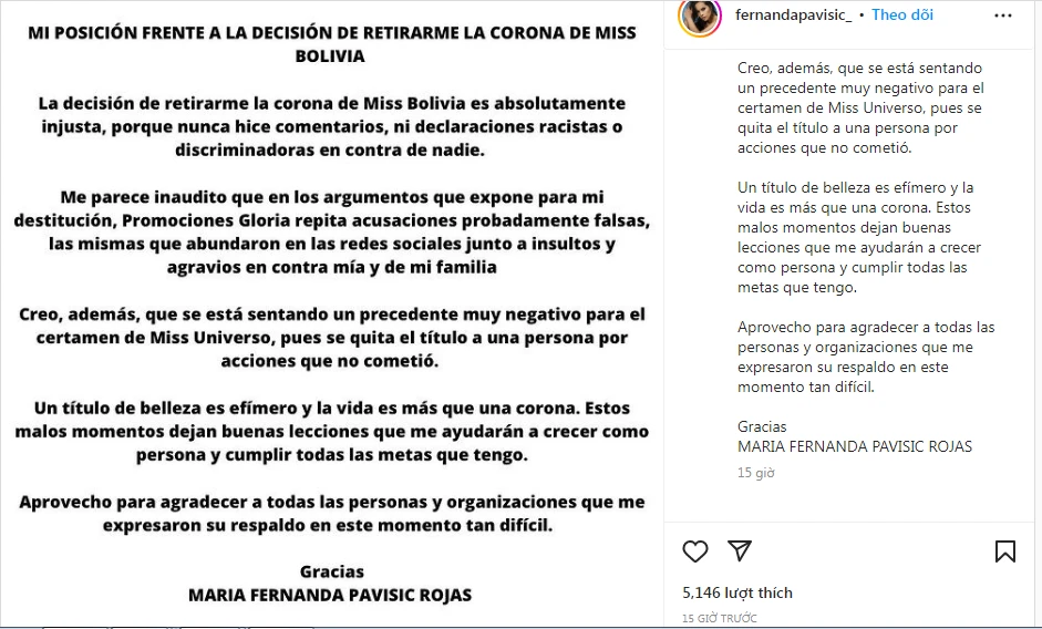 Chia sẻ của Fernanda Pavisic. Ảnh: Chụp màn hình