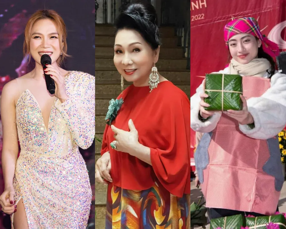 Từ trái sang: Ca sĩ Mỹ Tâm, NSND Bạch Tuyết và Hoa hậu Lương Thuỳ Linh. Ảnh: FBNV