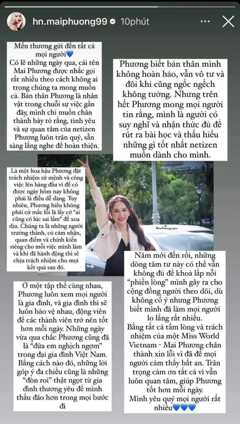Nguyên văn bài chia sẻ của Hoa hậu Mai Phương. Ảnh: Chụp màn hình