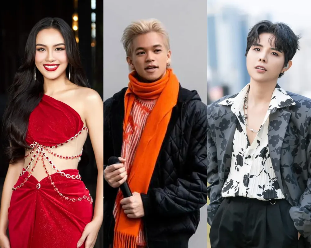 Từ trái sang: Á hậu 2 Thủy Tiên, ca sĩ Trọng Hiếu và Vũ Cát Tường. Ảnh: FBNV