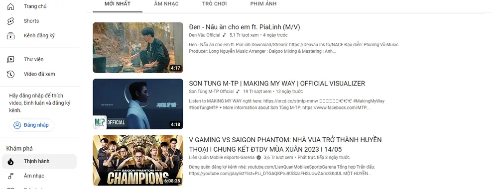 BXH trending trên Youtube ở thời điểm hiện tại. Ảnh: Chụp màn hình BXH trending trên Youtube ở thời điểm hiện tại. Ảnh: Chụp màn hình