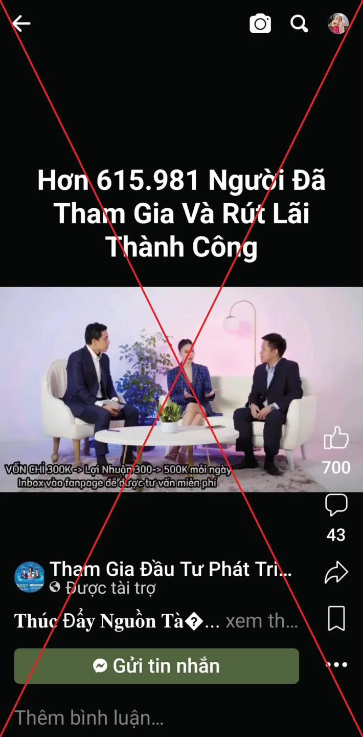 Lan Ngọc bị cắt ghép hình ảnh vào các quảng cáo đầu tư. Ảnh: FBNV