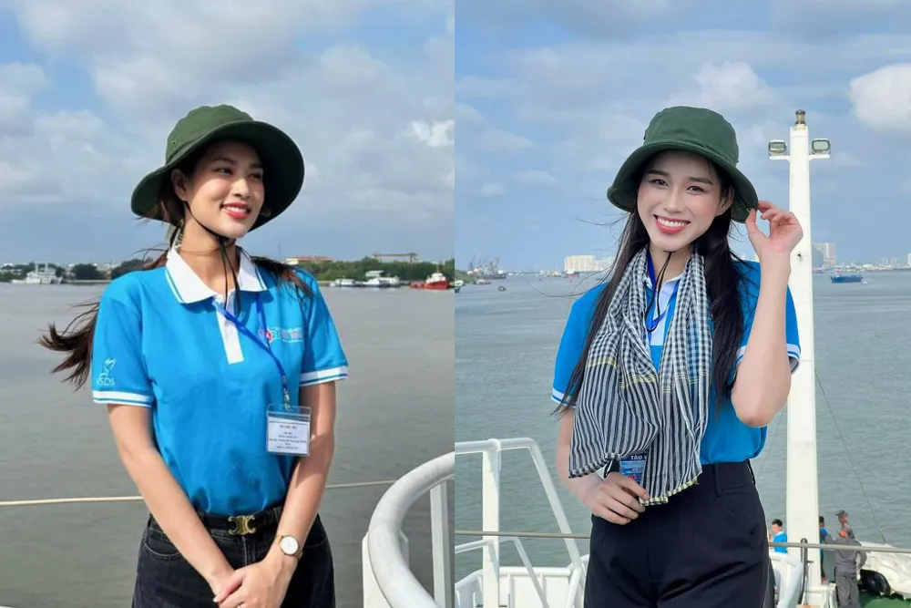 Thiên Ân, Đỗ Thị Hà và các bạn sinh viên bày tỏ niềm vinh dự khi được đến thăm các cán bộ, chiến sĩ và nhân dân huyện đảo Trường Sa (tỉnh Khánh Hòa). Ảnh: NVCC