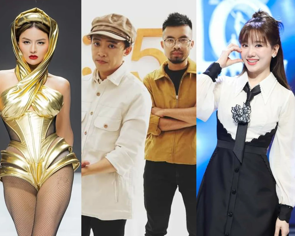 Từ trái sang: Vũ Thu Phương, nhóm Cá Hồi Hoang và Hari Won. Ảnh: FBNV