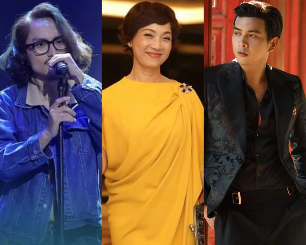 Từ trái sang: Thí sinh Alen (Rap Việt), NSND Lê Khanh và Hồ Quang Hiếu. Ảnh: FBNV