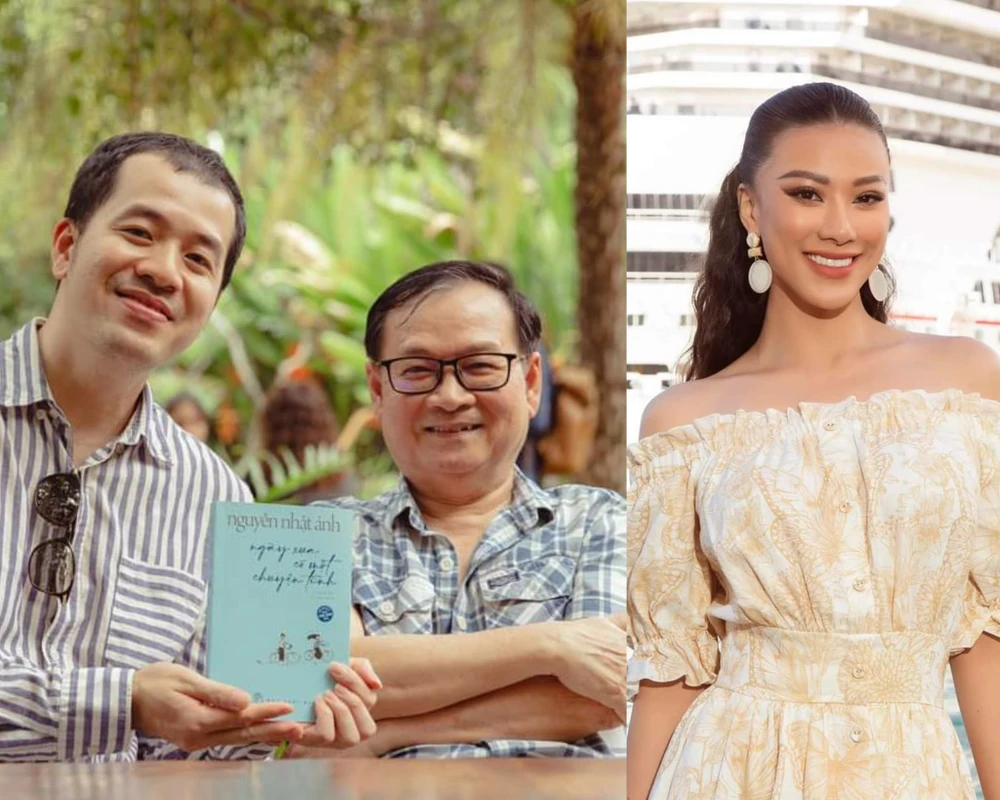 Từ trái sang: Đạo diễn Trịnh Đình Lê Minh, nhà văn Nguyễn Nhật Ánh và Á hậu Kim Duyên. Ảnh: NVCC