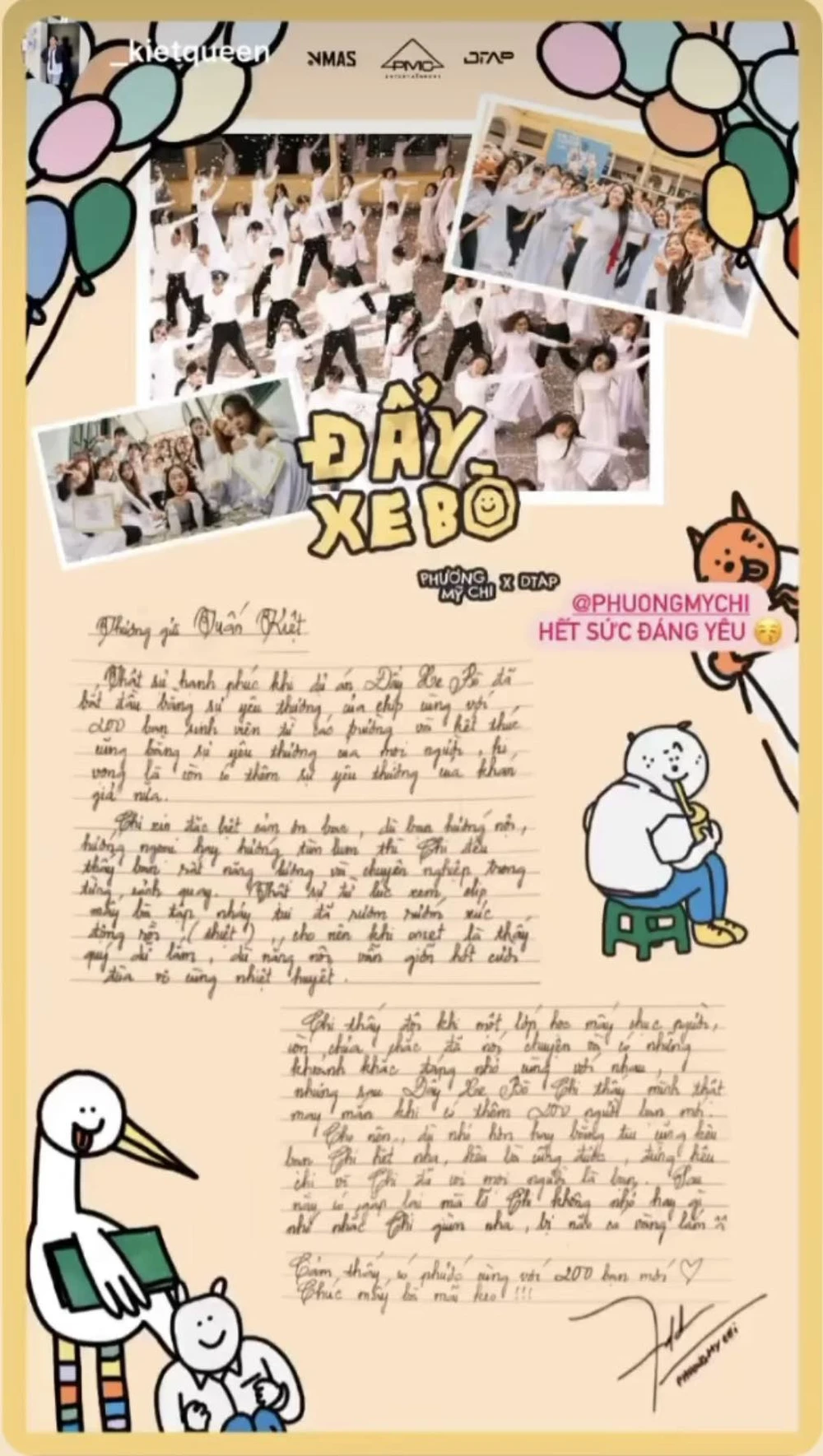 Thiệp ký tay của nữ ca sĩ sinh năm 2003