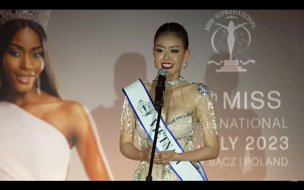 Người đẹp Đặng Thanh Ngân thuyết trình bằng tiếng Anh tại Miss Supranational 2023.