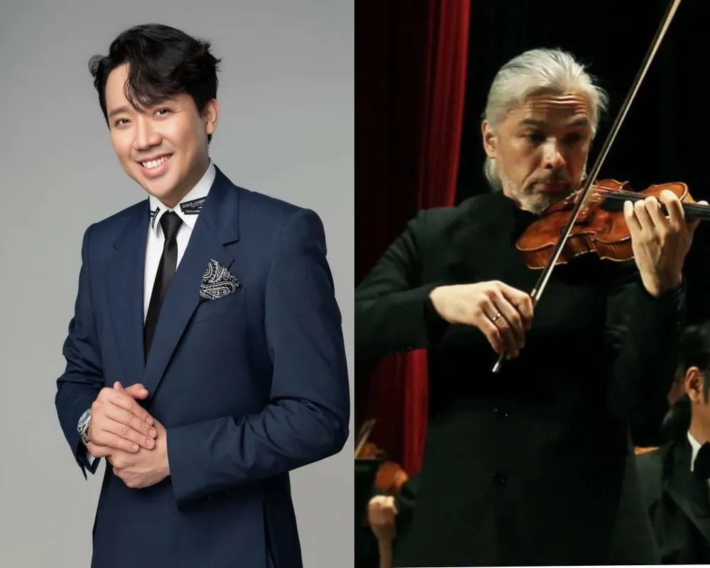 Trấn Thành và Nghệ sĩ violin Stéphane Trần Ngọc. Ảnh: NSCC