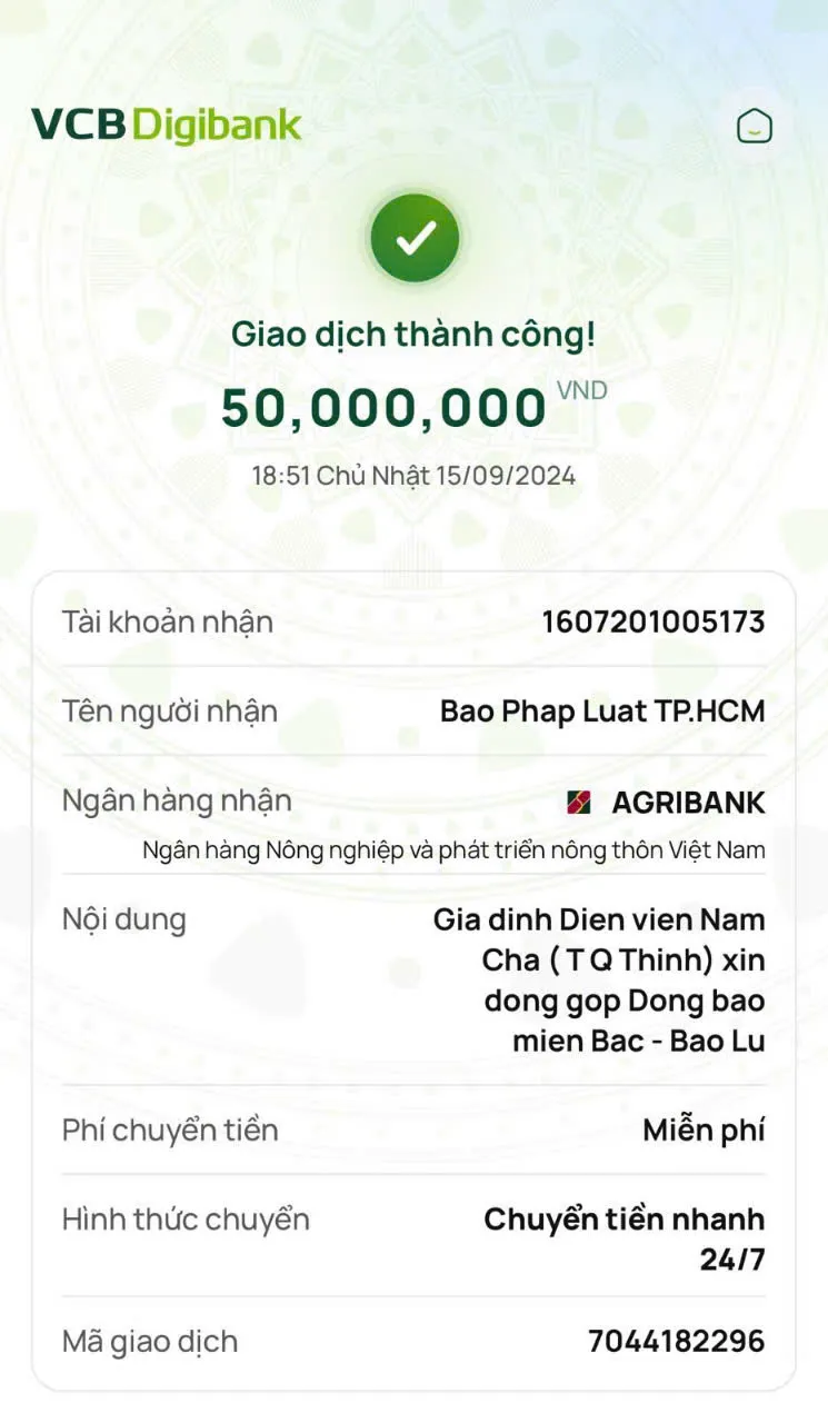 Diễn viên Năm Chà và gia đình đã ủng hộ 50 triệu đồng ủng hộ quỹ Hỗ trợ đồng bào bị ảnh hưởng bởi bão số 3 của báo Pháp Luật TP.HCM. dien-vien-nam-cha4.jpg