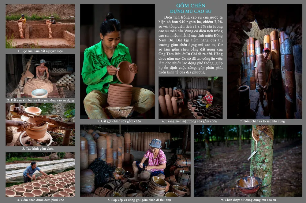 Bộ ảnh &quot;Gốm chén đựng mủ cao su&quot; của nhóm tác giả Ngô Văn Tân và Ngô Bảo Khang