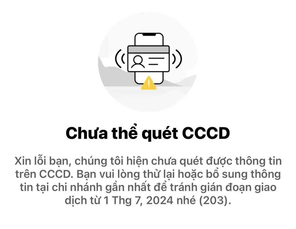 Ứng dụng liên tục không thể quét được CCCD của khách hàng - Ảnh: Ngọc Diệp 3006A.jpg