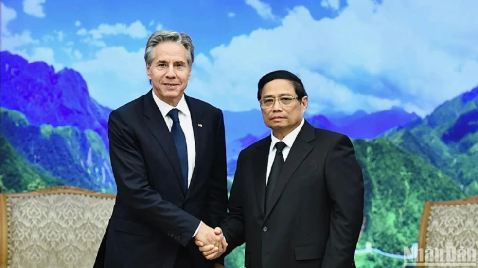 Thủ tướng Phạm Minh Chính tiếp đón Ngoại trưởng Mỹ Antony Blinken - Ảnh: Báo Nhân Dân Thủ tướng Chính phủ Phạm Minh Chính tiếp Ngoại trưởng Mỹ Antony Blinken