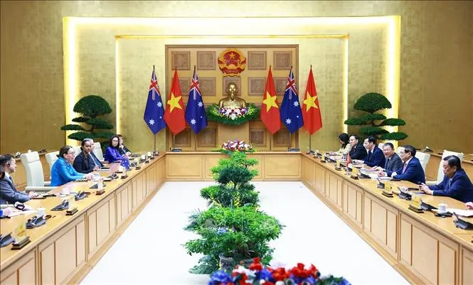 Thủ tướng Phạm Minh Chính hội kiến Chủ tịch Thượng viện Australia Sue Lines. Ảnh: Dương Giang/TTXVN Thủ tướng Chính phủ Phạm Minh Chính tiếp Chủ tịch Thượng viện Australia Sue Lines