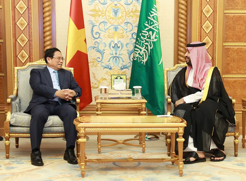 Thủ tướng Chính phủ Phạm Minh Chính hội đàm với Hoàng Thái tử, Thủ tướng Saudi Arabia Mohammed bin Salman Bin Abdulaziz Al Saud - Ảnh: VGP Thủ tướng Phạm Minh Chính hội đàm với Hoàng Thái tử, Thủ tướng Saudi Arabia