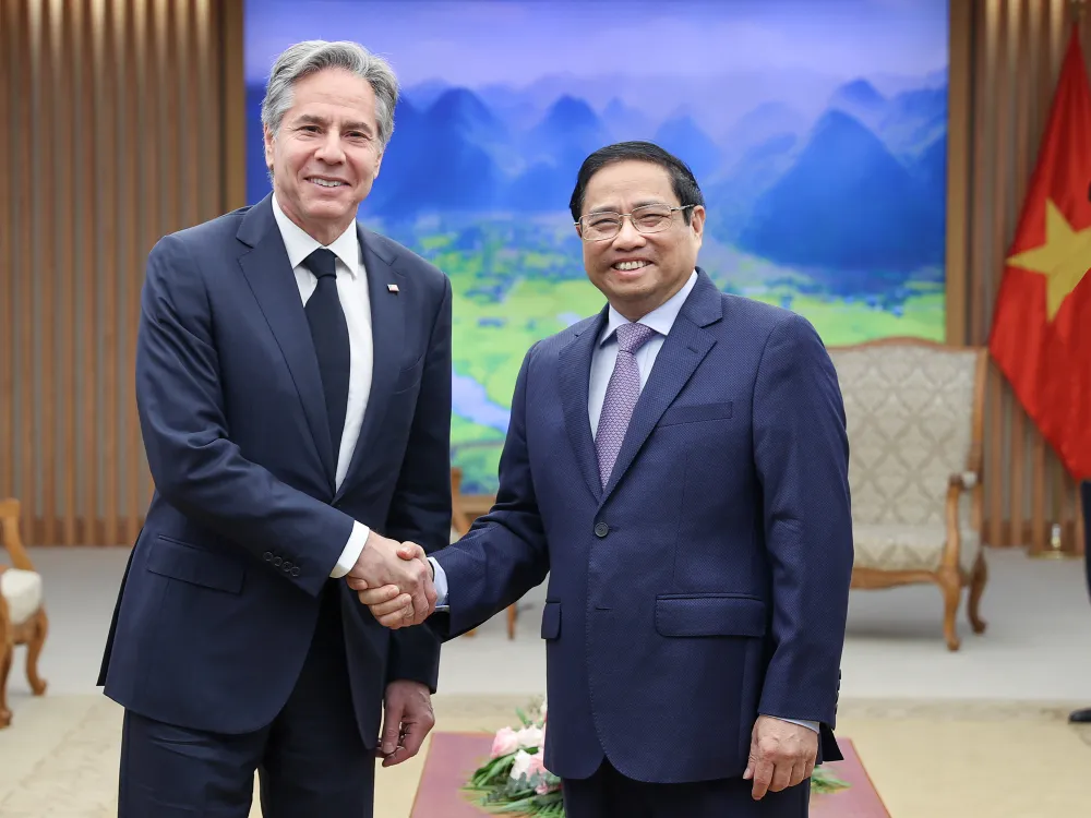 Thủ tướng Chính phủ Phạm Minh Chính tiếp Ngoại trưởng Hoa Kỳ Antony Blinken tháng 4-2023. Ảnh: VGP Ngoại trưởng Hoa Kỳ: Một trong những thành tựu lớn nhất của chính quyền Biden là nâng cấp quan hệ với Việt Nam