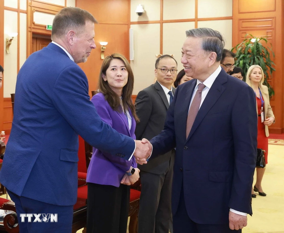Tổng Bí thư Tô Lâm tiếp Đoàn Hội đồng Kinh doanh Hoa Kỳ-ASEAN (USABC). (Ảnh: TTXVN) 1803B.jpg