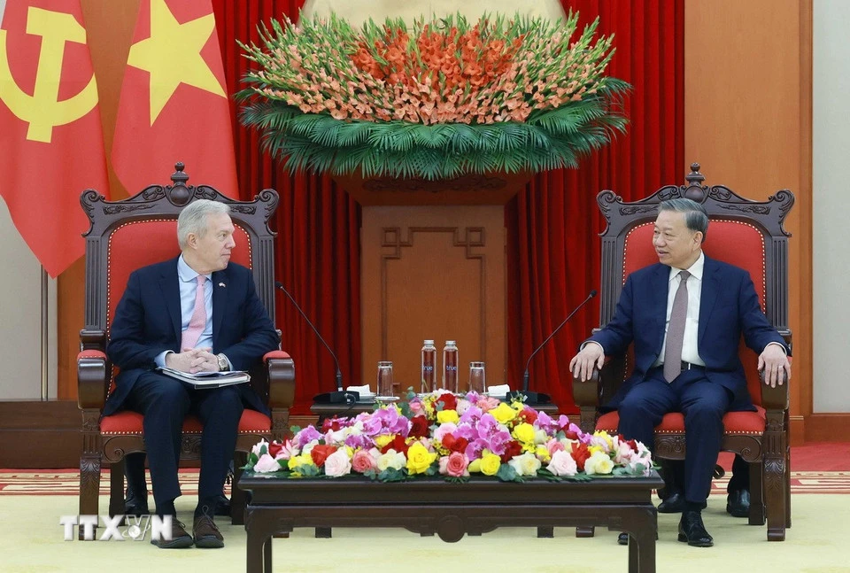 Tổng Bí thư Tô Lâm tiếp Đoàn Hội đồng Kinh doanh Hoa Kỳ-ASEAN (USABC). (Ảnh: Chính Phủ) Tổng Bí thư đề nghị doanh nghiệp Hoa Kỳ tăng cường, mở rộng đầu tư tại Việt Nam