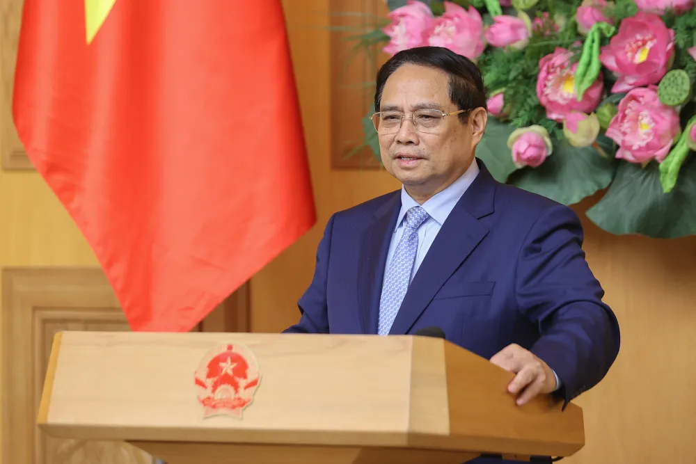 Thủ tướng Phạm Minh Chính kêu gọi Vương quốc Anh, các doanh nghiệp Anh thực hiện 6 đột phá cùng Việt Nam. Ảnh: VGP Thủ tướng Phạm Minh Chính kêu gọi các doanh nghiệp Anh thực hiện 6 đột phá cùng Việt Nam