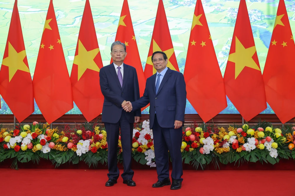 Thủ tướng Phạm Minh Chính tiếp Ủy viên trưởng Nhân đại toàn quốc Trung Quốc Triệu Lạc Tế