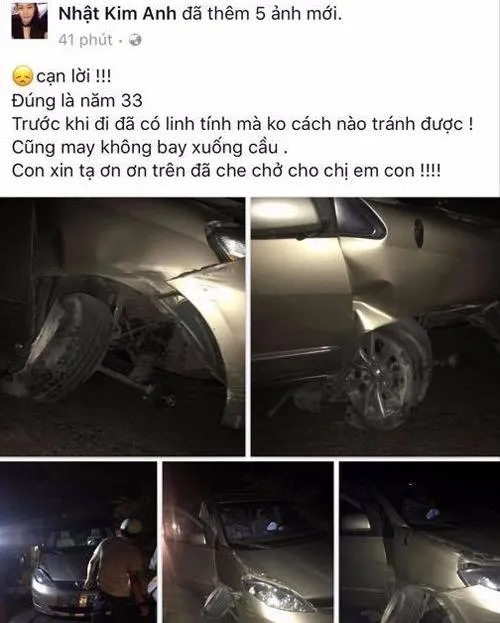 Nhật Kim Anh gặp tai nạn khi đi Bến Tre biểu diễn ảnh 1 Facebook của Nhật Kim Anh.