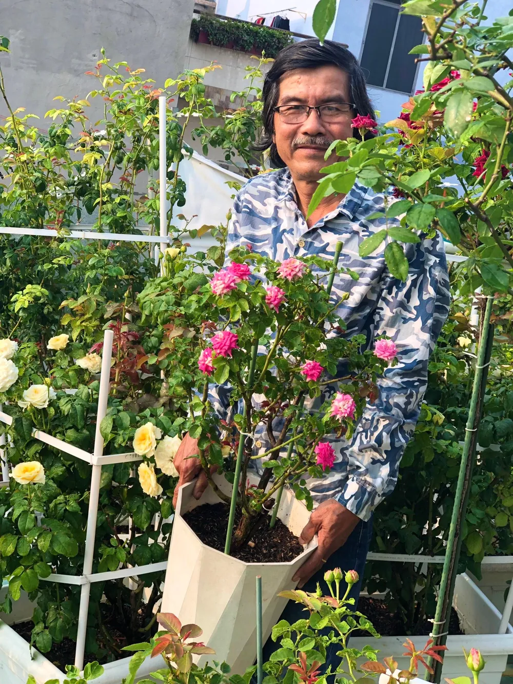 “Công thức trộn giá thể và phân bón thì ai cũng như nhau, không quá khắt khe, quan trọng là ở cách chăm sóc cây và thời gian dành cho nó”- Ông Long chia sẻ.