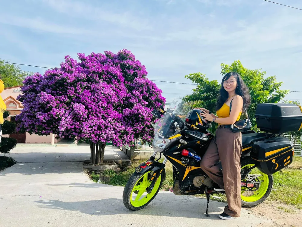 Ấn tượng với vẻ đẹp của cây hoa bằng lăng qua các hình ảnh trên mạng xã hội, chị Phan Thị Mỹ Hà (ngụ TP Phan Thiết, tỉnh Bình Thuận) đã một mình đến địa điểm này để check in.