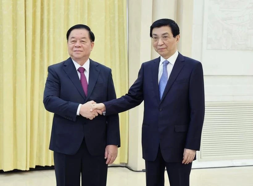 Trưởng Ban Tuyên giáo Trung ương Nguyễn Trọng Nghĩa hội kiến Chủ tịch Chính hiệp toàn quốc Trung Quốc Vương Hộ Ninh. Ảnh: Xinhua. Nguyễn Trọng Nghĩa