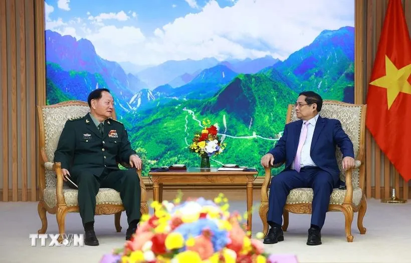 Thủ tướng Phạm Minh Chính tiếp Thượng tướng Trương Hựu Hiệp, Phó Chủ tịch Quân ủy Trung ương Trung Quốc. Ảnh: Dương Giang/TTXVN thu-tuong-pham-minh-chinh-trung-quoc-2.webp