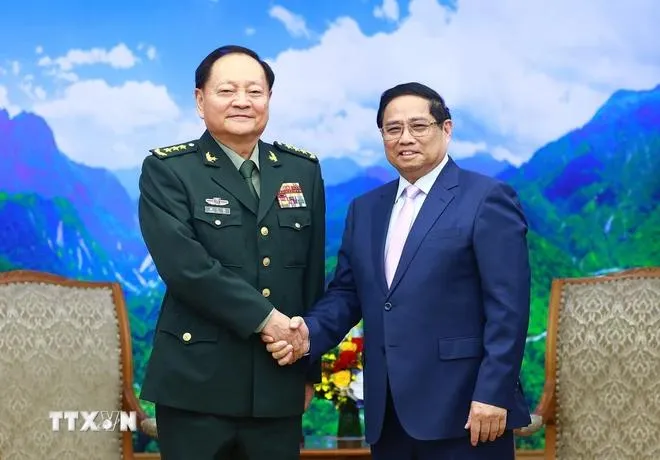 Thủ tướng Phạm Minh Chính tiếp Thượng tướng Trương Hựu Hiệp, Phó Chủ tịch Quân ủy Trung ương Trung Quốc. Ảnh: Dương Giang/TTXVN thu-tuong-pham-minh-chinh-trung-quoc.webp