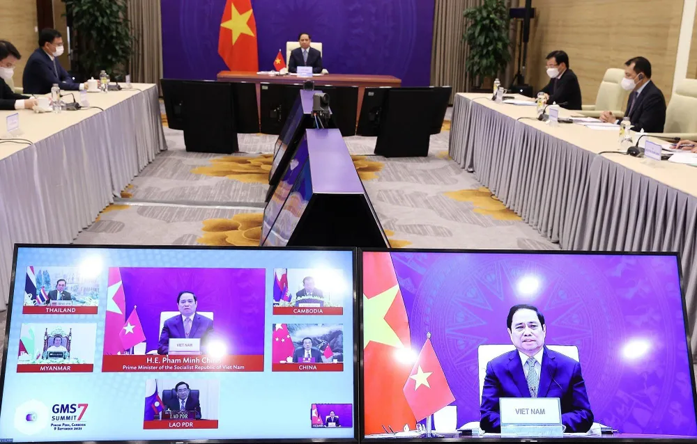 Thủ tướng Phạm Minh Chính dự Hội nghị Thượng đỉnh Hợp tác tiểu vùng Mekong mở rộng (GMS) lần thứ 7. Ảnh: Dương Giang/TTXVN Tiểu vùng Mekong