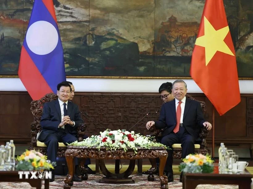 Tổng Bí thư Tô Lâm hội kiến Tổng Bí thư, Chủ tịch nước Lào Thongloun Sisoulith. Ảnh: Thống Nhất/TTXVN tong-bi-thu-to-lam-2.jpg