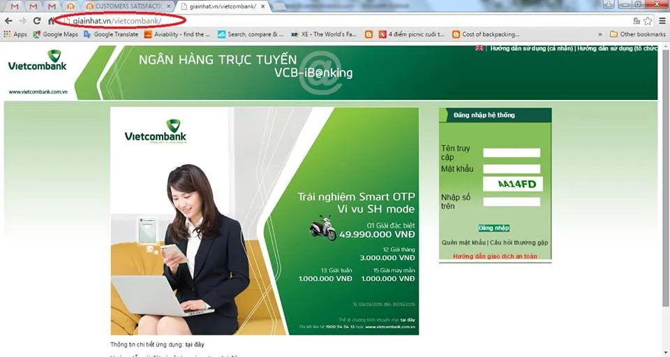 Giả mạo trang web ngân hàng để lừa đảo ảnh 1