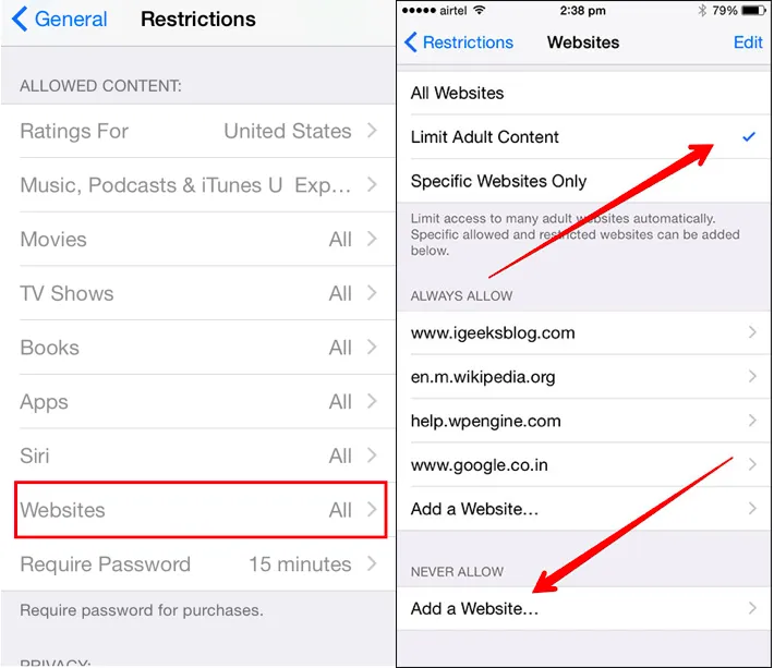 Chặn các website ‘nhạy cảm’ trên iPhone, iPad ảnh 1